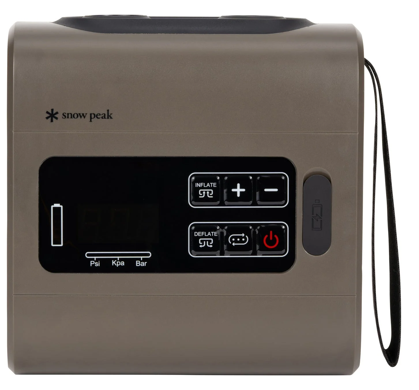 Snow Peak製のポータブル電動エアポンプです。